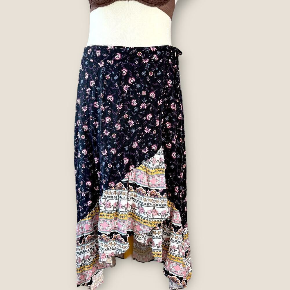 Torrid Floral Faux Wrap Tiered Ruffled Maxi Skirt High Low Size 12/L Coquette